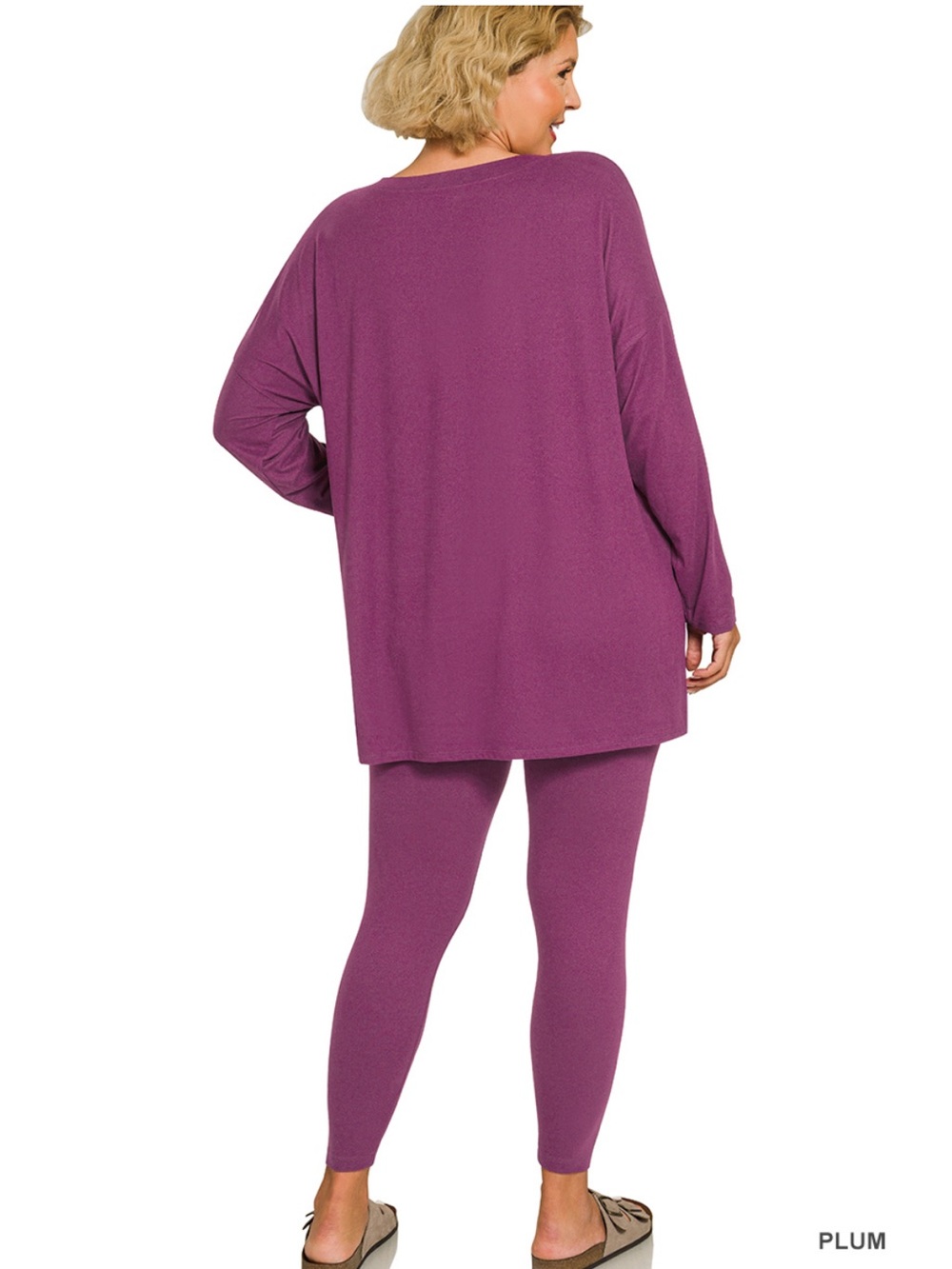 New!Plus Size Plum V-Neck Loungeset Top & Leggings - Size 1X - Picture 2 of 4